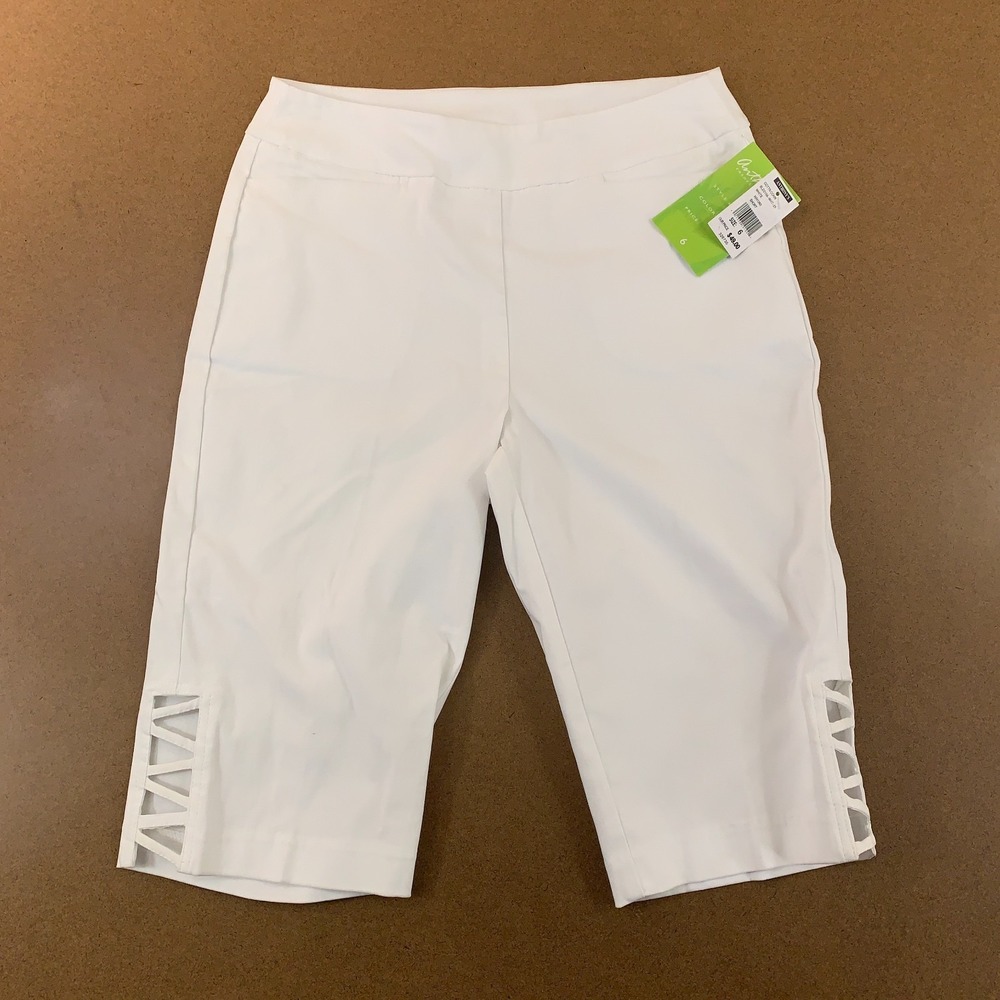 Anthony's Resort Wear Womens 6 White Pull-On Lattice Hemline Bermuda Shorts NWT